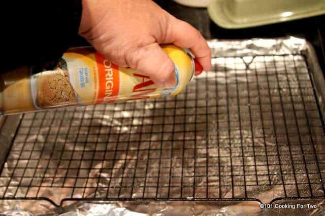 prep pan with foil to help cleanup, a rack and a good spray of PAM