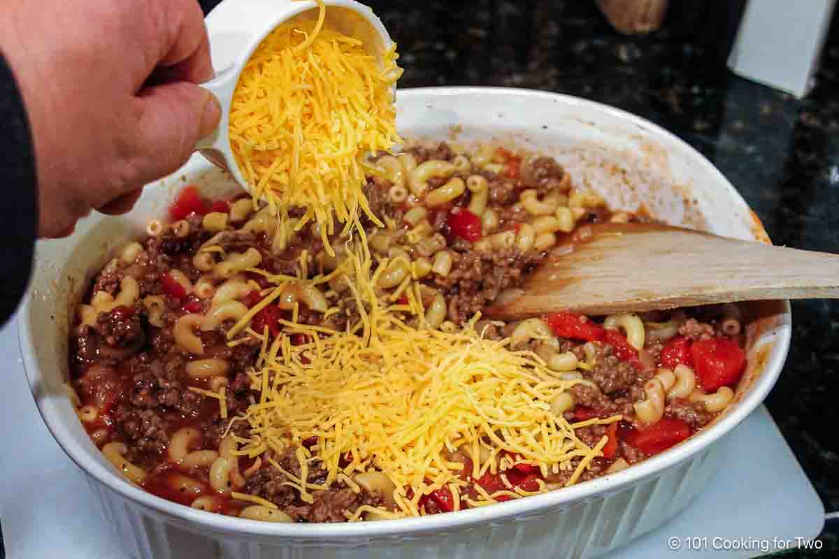 Mix cheese into the casserole.