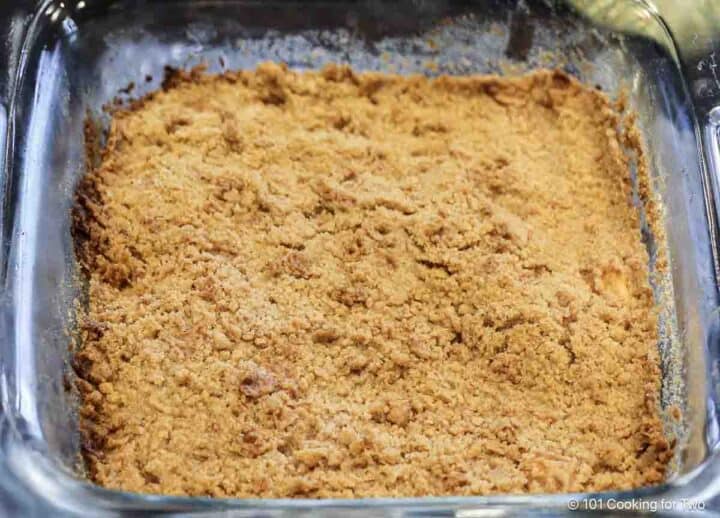 Apple crisp in the baking dish.