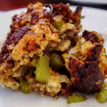 Sausage stuffing on a plate.