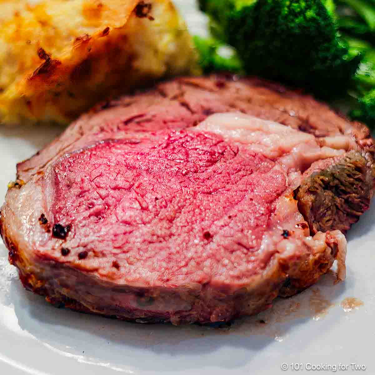 Slice of prime rib roast.