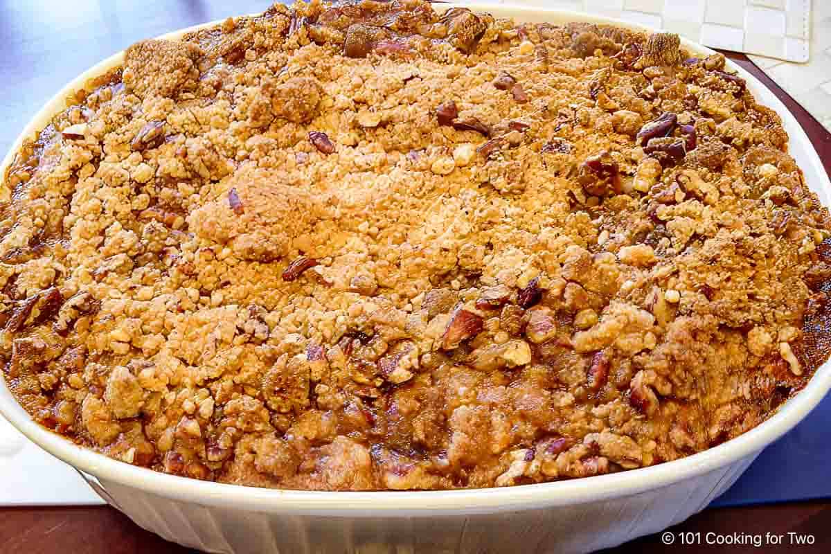 Cooked sweet potato casserole.