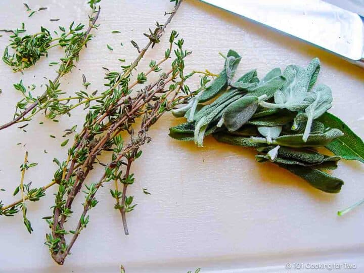 Fresh herbs on a board.