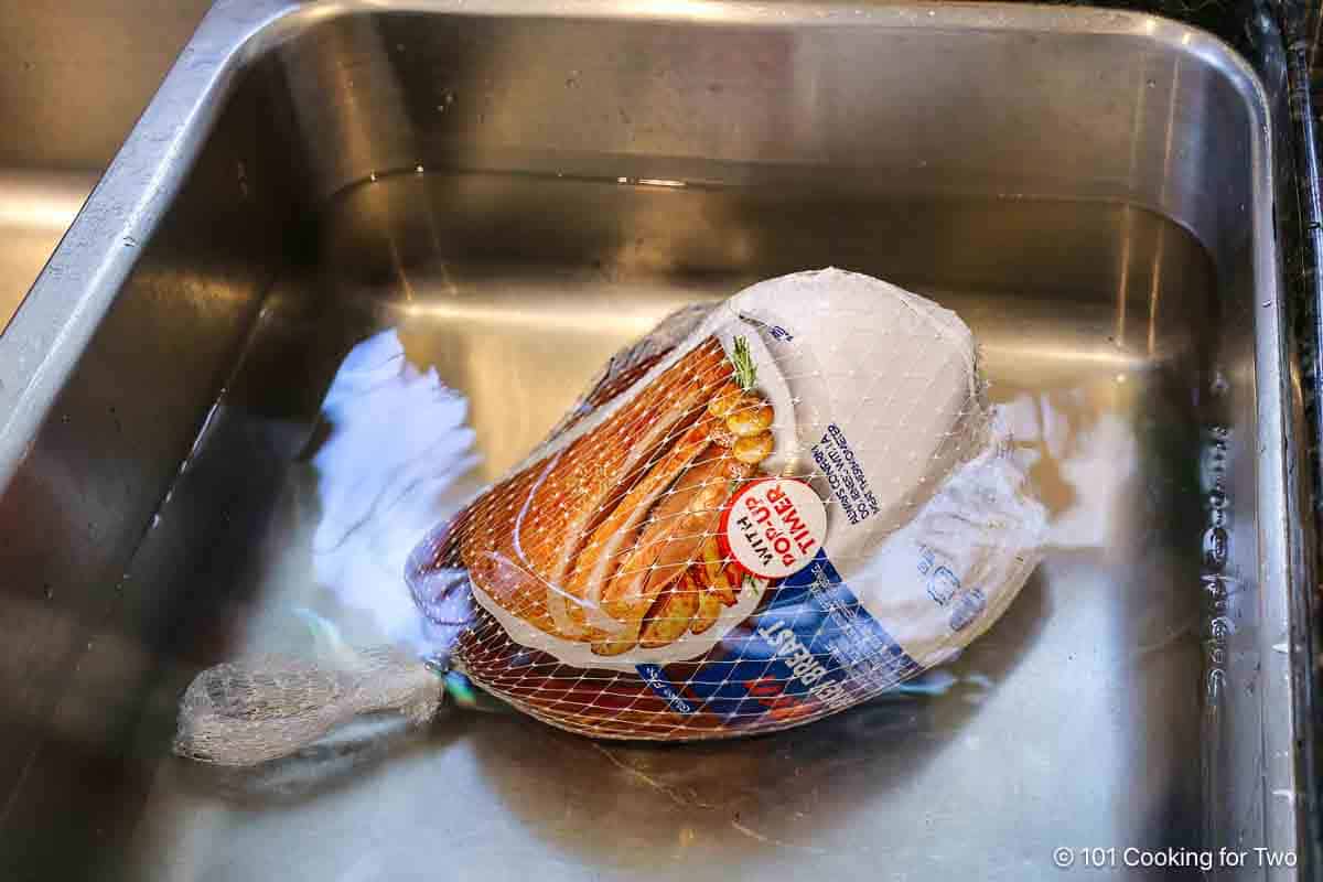 Frozen turkey breast in water.