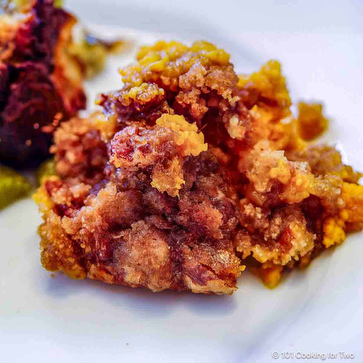 Sweet potato casserole on a plate.