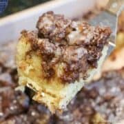 Piece of cinnamon coffee cake on a spatula.