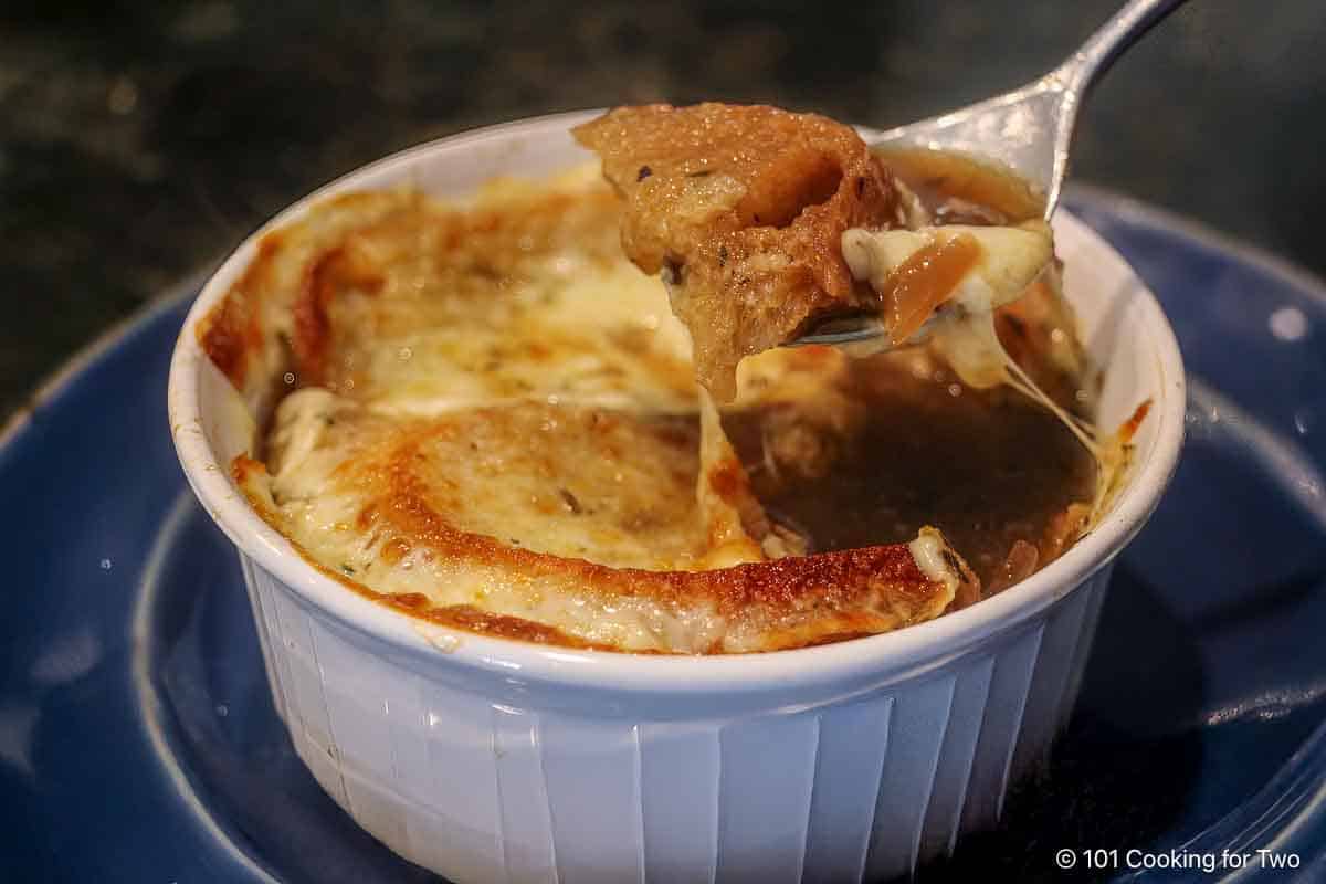 Spoonful of French Onion soup.