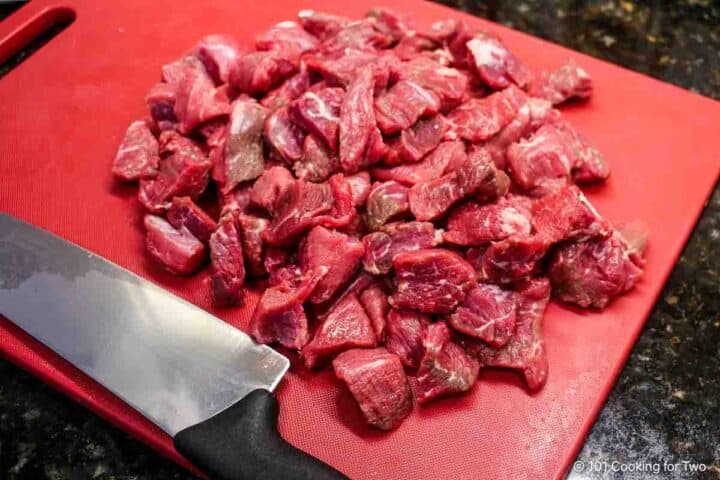 Trimmed chuck roast for stew meat.