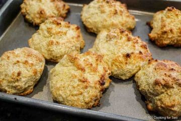 Baked corn biscuits on the tray.