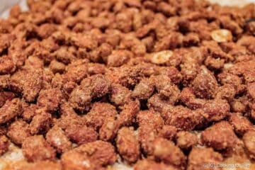 Cooked candied nuts on the tray.