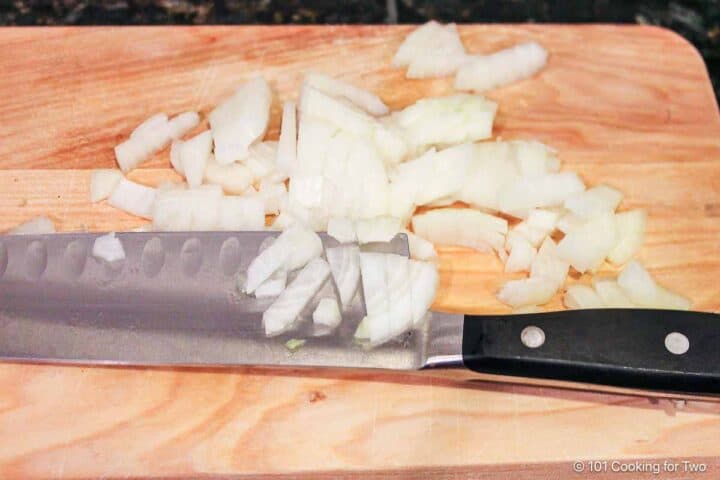 Chopping an onion.