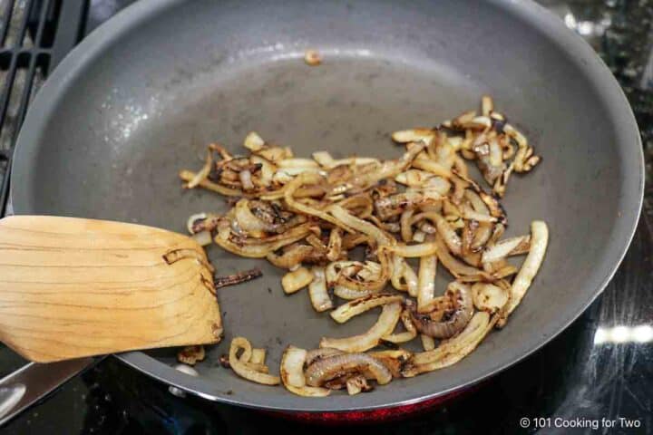 Browning onion in a skillet.