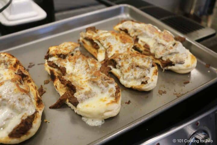 browning cheese on sandwiches under broiler.