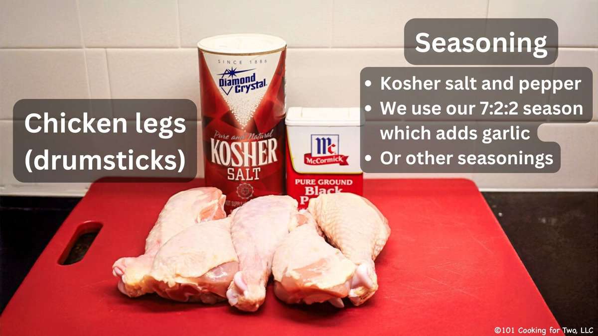 Raw chicken legs with seasoning—labeled.