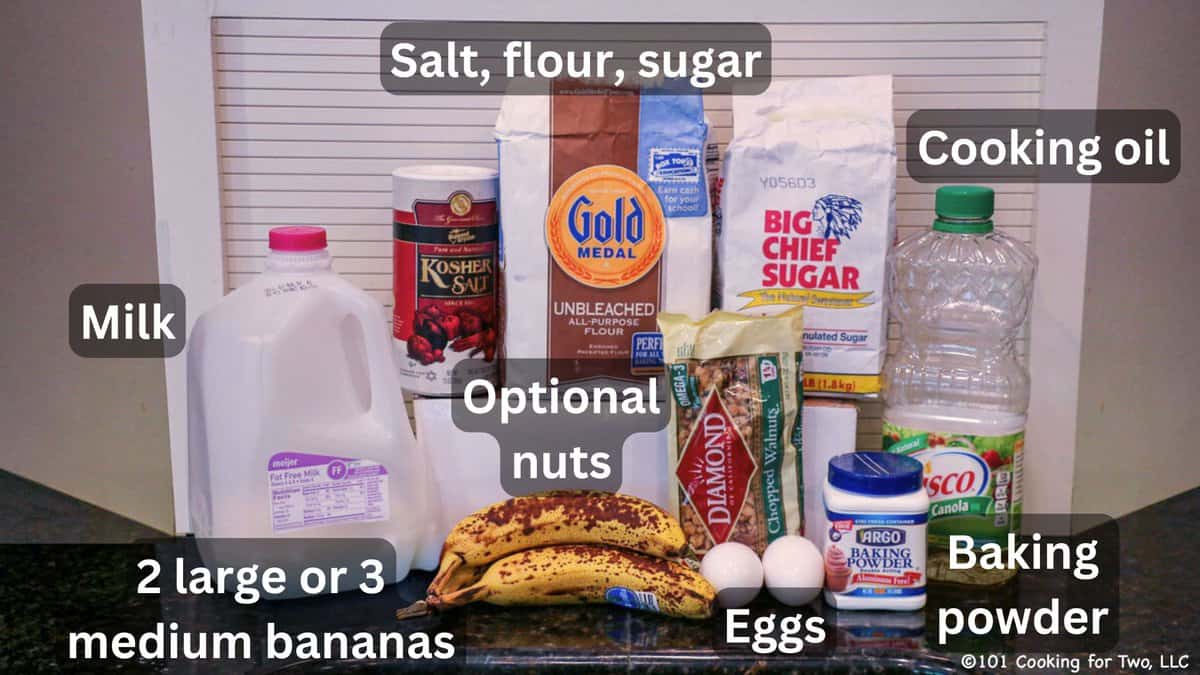 Two bananas with oil and quick bread ingredients are labeled.